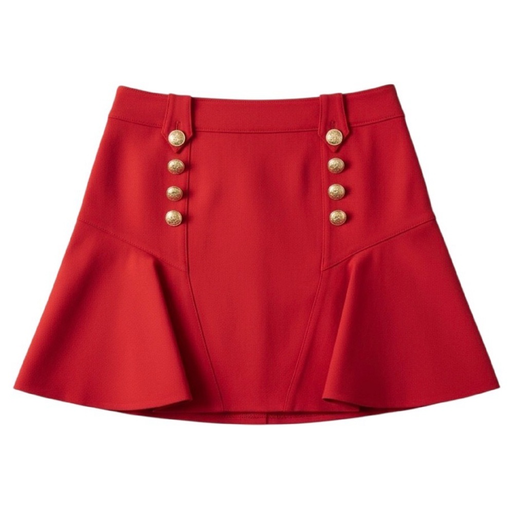 Derek Lam Red A-Line Skirt with Gold Buttons